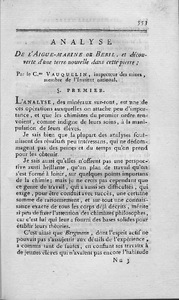 Analyse de l'aigue-marine ou beril, et découverte d'une terre nouvelle dans cette pierre